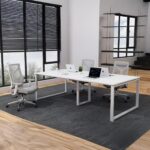 Skyland Novo Meeting Table 2400mm, Large Conference Table for Boardroom Office, White Top with Grey O-Legs, Modesty Panel, Seats 8-10 People (Self Installation)