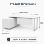 Skyland Novo L-Shaped Executive Office Desk with Storage, Modern Computer Workstation Table, Metal O-Leg Frame, White Top/Grey Legs, 180cm Length (Self Installation)