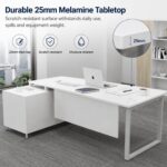 Skyland Novo L-Shaped Executive Office Desk with Storage, Modern Computer Workstation Table, Metal O-Leg Frame, White Top/Grey Legs, 180cm Length (Self Installation)