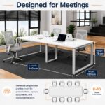Skyland Novo Meeting Table 2400mm, Large Conference Table for Boardroom Office, White Top with Grey O-Legs, Modesty Panel, Seats 8-10 People (Self Installation)
