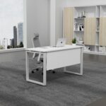 Skyland Novo Rectangular Office Desk, Computer Workstation Table with Cable Grommets, O-Leg Steel Frame, Modesty Panel, Premium White Top/Grey Legs, 120x60cm (Self Installation)