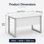 Skyland Novo Rectangular Office Desk, Computer Workstation Table with Cable Grommets, O-Leg Steel Frame, Modesty Panel, Premium White Top/Grey Legs, 120x60cm (Self Installation)
