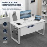 Skyland Novo Rectangular Office Desk, Computer Workstation Table with Cable Grommets, O-Leg Steel Frame, Modesty Panel, Premium White Top/Grey Legs, 120x60cm (Self Installation)