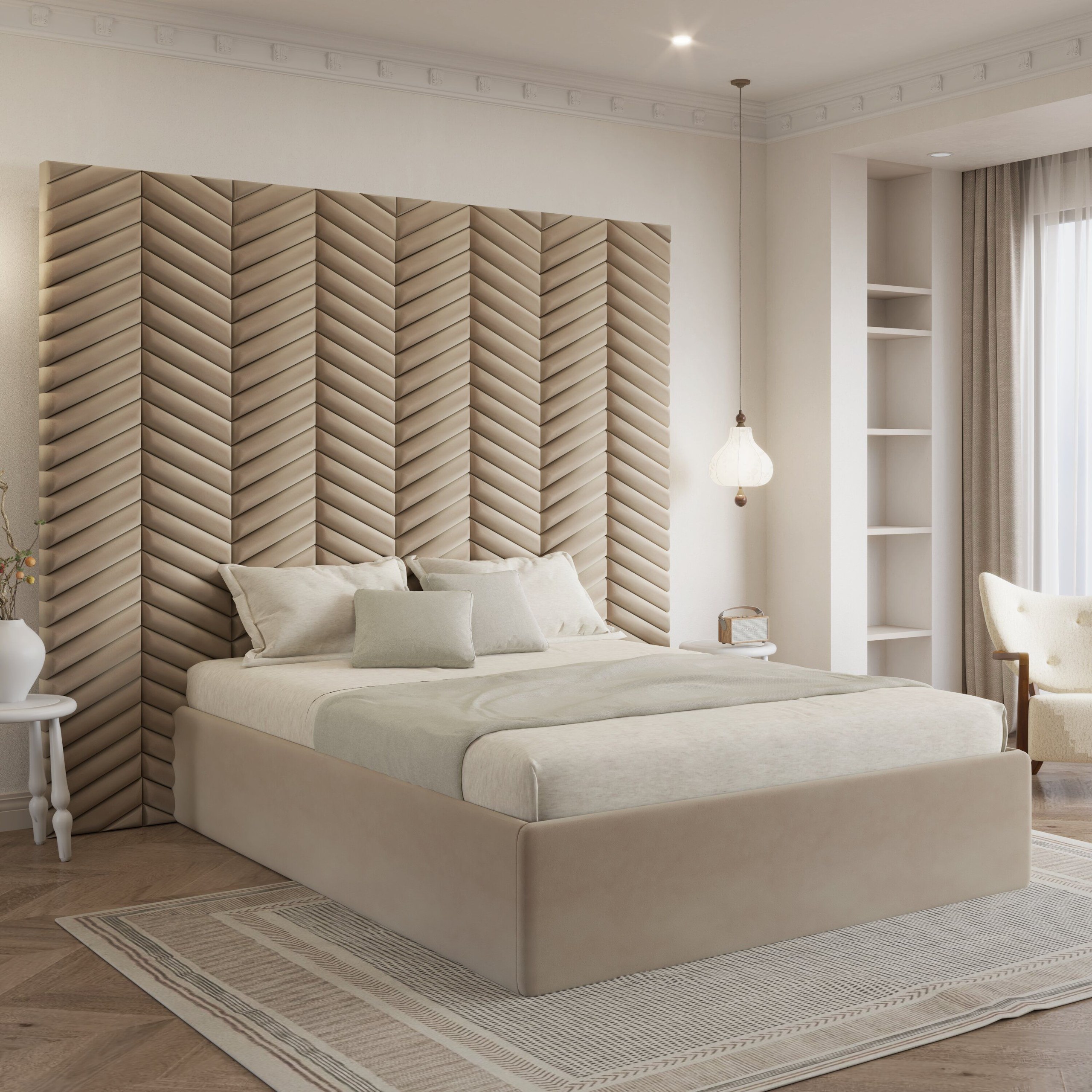 Ivory-Bedframe Double Bed - W 140 x L 190