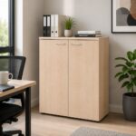 Skyland Storage Cabinet with Wooden Doors, XTEN XMC 85.1 Office Filing Cabinet, 3-Shelf Bookcase for Home Office, Beech Tiara Wood Finish, 856 x 432 x 1190 mm (Self Installation)