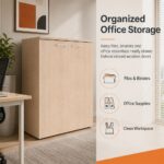 Skyland Storage Cabinet with Wooden Doors, XTEN XMC 85.1 Office Filing Cabinet, 3-Shelf Bookcase for Home Office, Beech Tiara Wood Finish, 856 x 432 x 1190 mm (Self Installation)