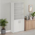 Skyland Simple Storage Cabinet with Wooden Doors, 5-Tier Tall Office Filing Bookcase, Lockable Document Organizer, White Finish, 770x375x1817mm, SR-5W.5 (Self Installation)