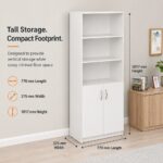 Skyland Simple Storage Cabinet with Wooden Doors, 5-Tier Tall Office Filing Bookcase, Lockable Document Organizer, White Finish, 770x375x1817mm, SR-5W.5 (Self Installation)