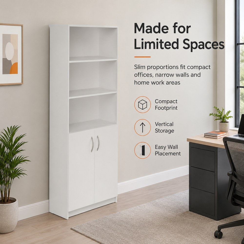 Skyland Simple Storage Cabinet with Wooden Doors, 5-Tier Tall Office Filing Bookcase, Lockable Document Organizer, White Finish, 770x375x1817mm, SR-5W.5 (Self Installation) - Image 5