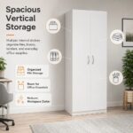 Skyland SIMPLE Storage Cabinet with Wooden Doors, Tall Office Filing Cabinet, 5-Tier Bookcase, Lockable Wood Storage, White Finish, 770 x 375 x 1817 mm, SR-5W.1 (Self Installation)