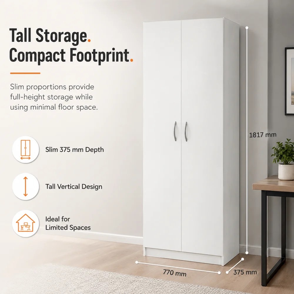 Skyland SIMPLE Storage Cabinet with Wooden Doors, Tall Office Filing Cabinet, 5-Tier Bookcase, Lockable Wood Storage, White Finish, 770 x 375 x 1817 mm, SR-5W.1 (Self Installation) - Image 4