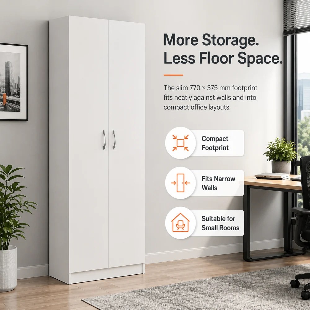Skyland SIMPLE Storage Cabinet with Wooden Doors, Tall Office Filing Cabinet, 5-Tier Bookcase, Lockable Wood Storage, White Finish, 770 x 375 x 1817 mm, SR-5W.1 (Self Installation) - Image 5