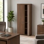 Skyland Zenn Storage Cabinet with Wooden Doors, Tall Office Filing Cupboard, Lockable Executive Bookcase, Dallas Walnut Finish, 964 x 452 x 1984 mm, 5-Year Warranty (Self Installation)