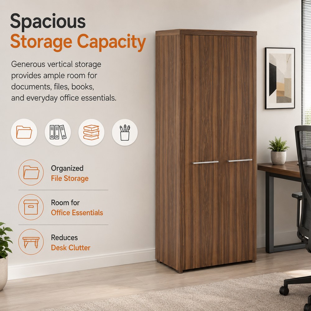 Skyland Zenn Storage Cabinet with Wooden Doors, Tall Office Filing Cupboard, Lockable Executive Bookcase, Dallas Walnut Finish, 964 x 452 x 1984 mm, 5-Year Warranty (Self Installation) - Image 4
