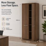 Skyland Zenn Storage Cabinet with Wooden Doors, Tall Office Filing Cupboard, Lockable Executive Bookcase, Dallas Walnut Finish, 964 x 452 x 1984 mm, 5-Year Warranty (Self Installation)