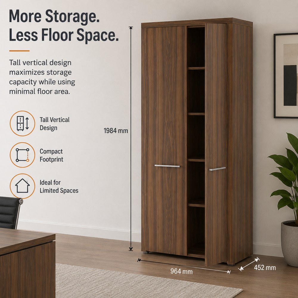 Skyland Zenn Storage Cabinet with Wooden Doors, Tall Office Filing Cupboard, Lockable Executive Bookcase, Dallas Walnut Finish, 964 x 452 x 1984 mm, 5-Year Warranty (Self Installation) - Image 5