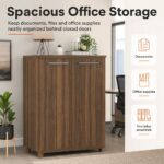 Skyland ZENN Medium Storage Cabinet with Wooden Doors, Executive Office Filing Cabinet, Lockable Bookcase, Walnut Dallas Finish, 964 x 452 x 1219 mm, ZMC 85.1 (Self Installation)