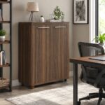 Skyland ZENN Medium Storage Cabinet with Wooden Doors, Executive Office Filing Cabinet, Lockable Bookcase, Walnut Dallas Finish, 964 x 452 x 1219 mm, ZMC 85.1 (Self Installation)