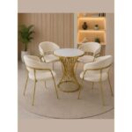 Luxury 5-Piece Dining Set with Round Marble-Style Table and 4 Upholstered Chairs � Modern Dining Furniture for Home, Caf� & Restaurant