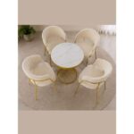 Luxury 5-Piece Dining Set with Round Marble-Style Table and 4 Upholstered Chairs � Modern Dining Furniture for Home, Caf� & Restaurant