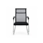 Black Office Visitor Chair with Mesh Back and Upholstered Seat, Chrome Frame