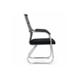 Black Office Visitor Chair with Mesh Back and Upholstered Seat, Chrome Frame