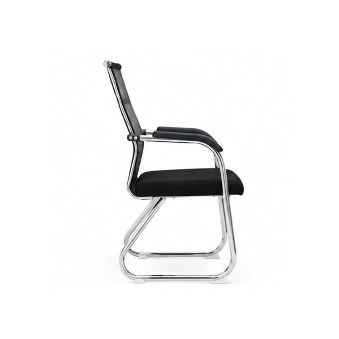 Black Office Visitor Chair with Mesh Back and Upholstered Seat, Chrome Frame - Image 2