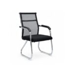 Black Office Visitor Chair with Mesh Back and Upholstered Seat, Chrome Frame