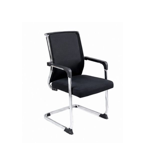 Modern Ergonomic Visitor Chair with Cushioned Seat, Padded Armrests & Chrome Cantilever Frame – Black