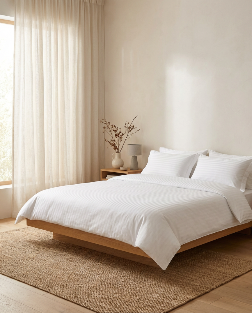 White Striped Bed Sheet, Duvet Cover & Pillowcase Set