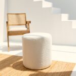 Mira Off White Boucle Round Pouf