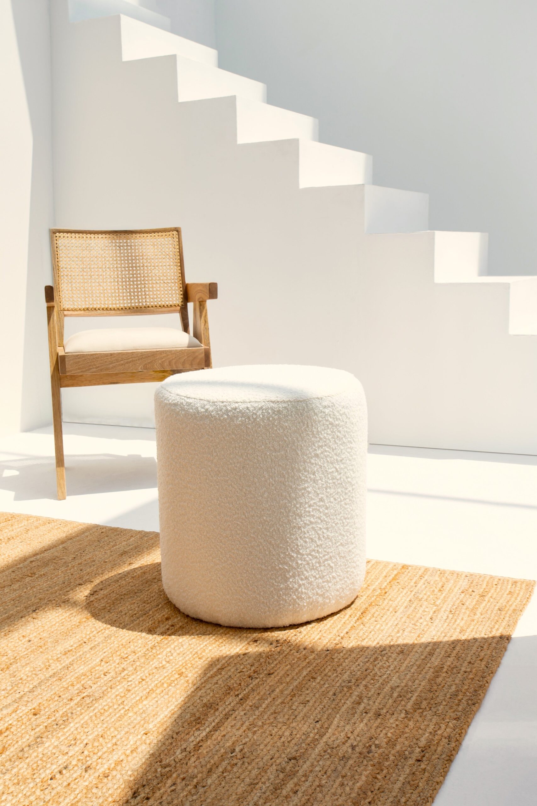Mira Off White Boucle Round Pouf