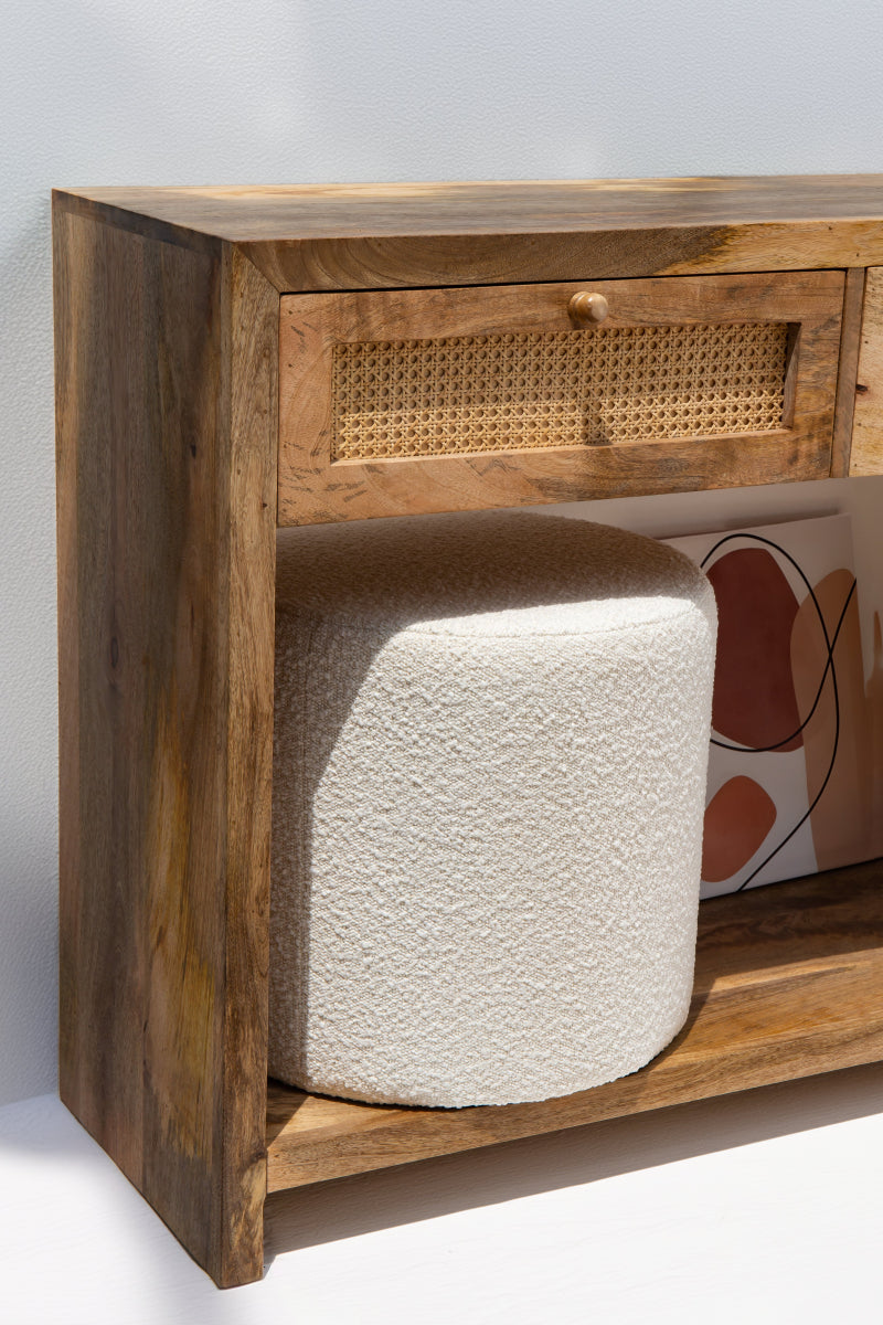 Mira Off White Boucle Round Pouf - Image 5