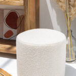 Mira Off White Boucle Round Pouf