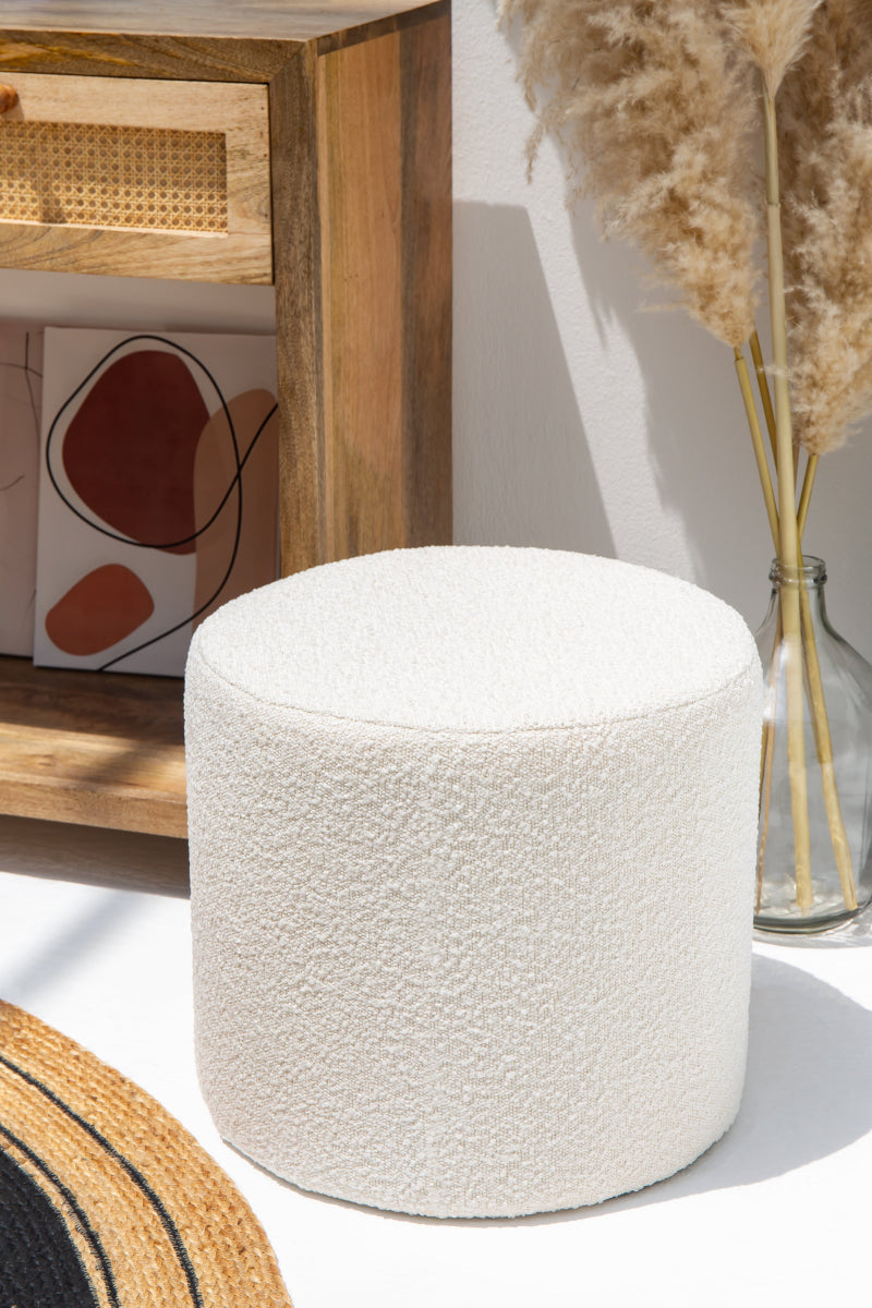 Mira Off White Boucle Round Pouf - Image 6
