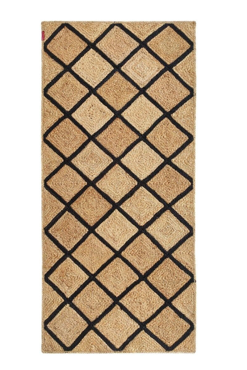 Criss Cross Elegance - Runner Black and Beige Jute Rug (80x200 CM)