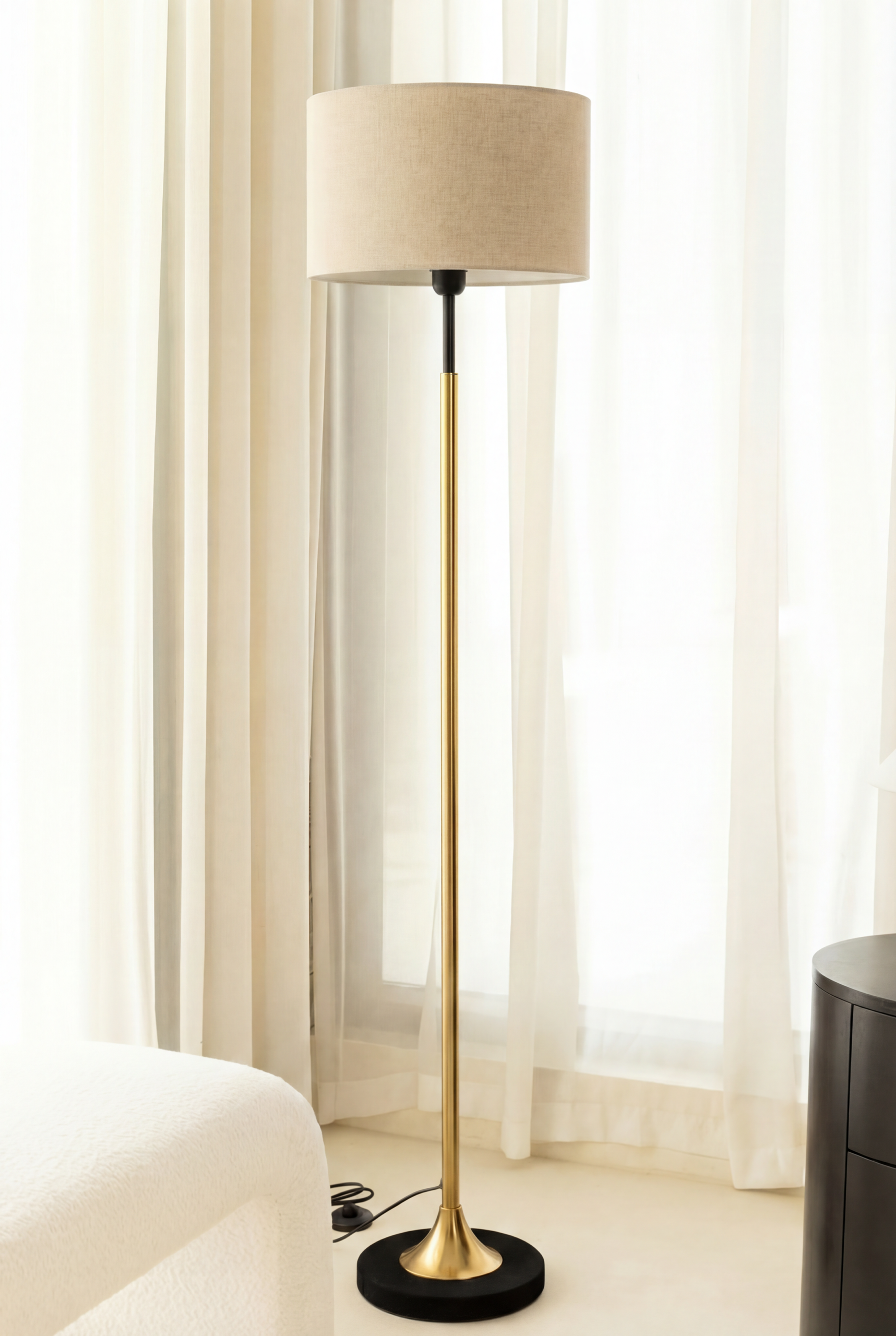 Industrial Retro Tall Floor Lamp with Fabric Shade