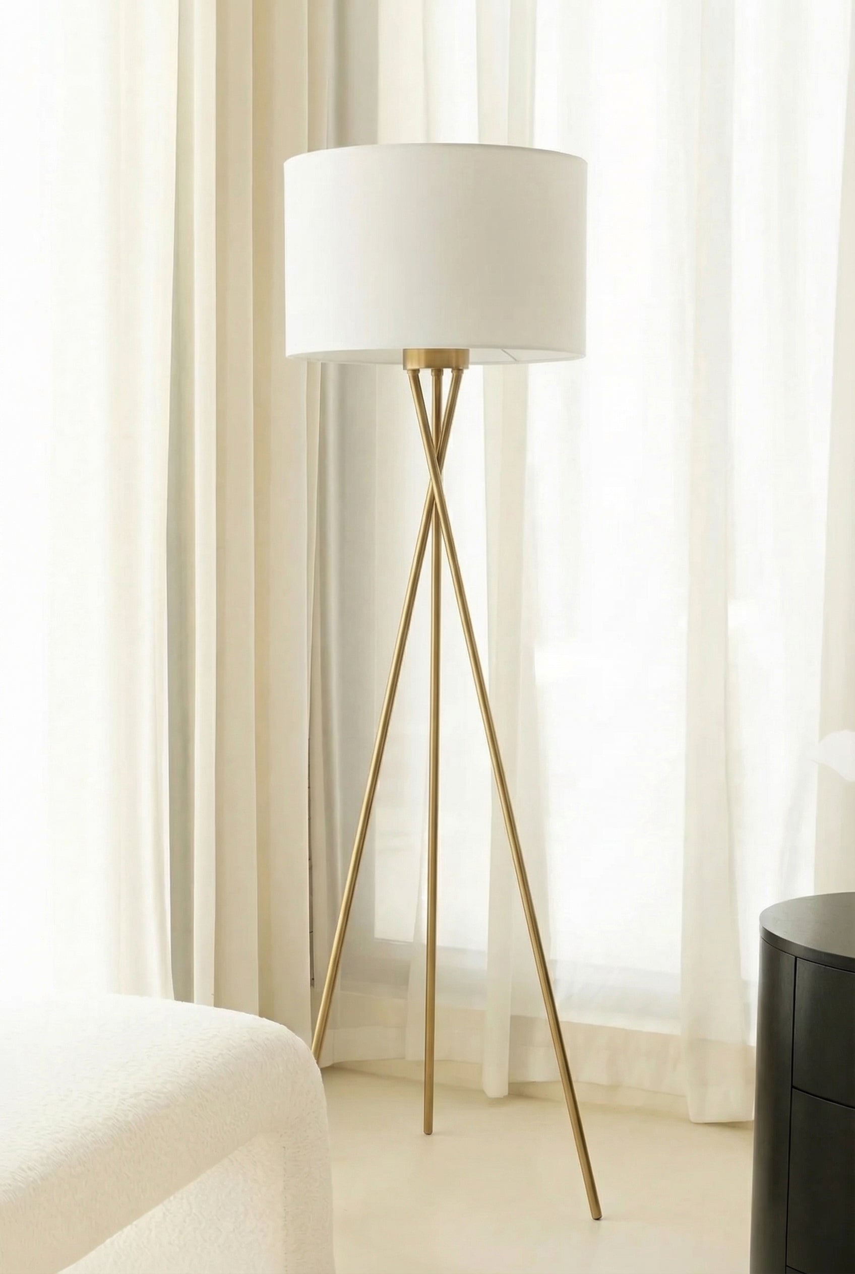Gold Mid Century Tripod Floor Lamp