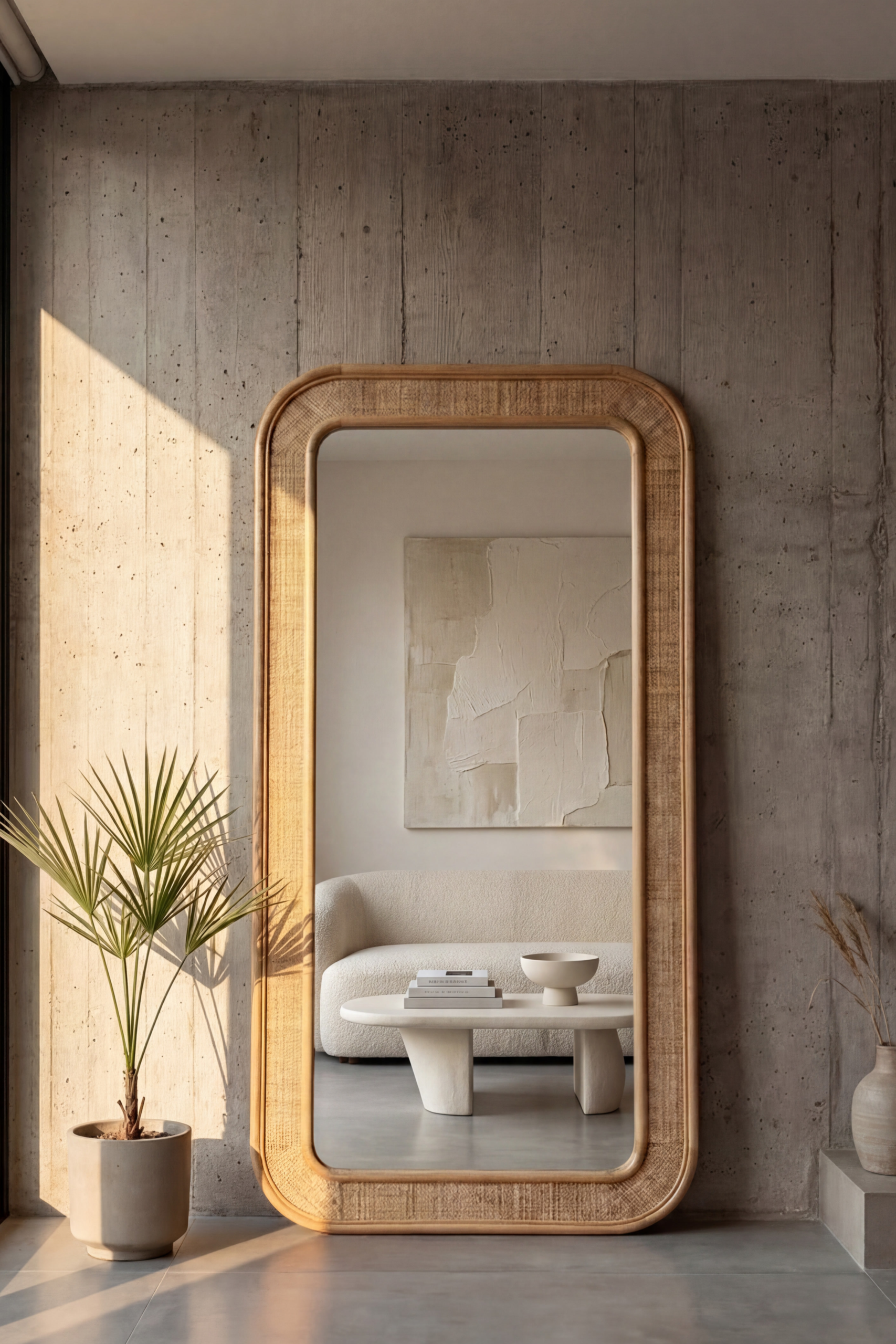 Noelle Rattan Rectangular Full Length Mirror (180x90CM)