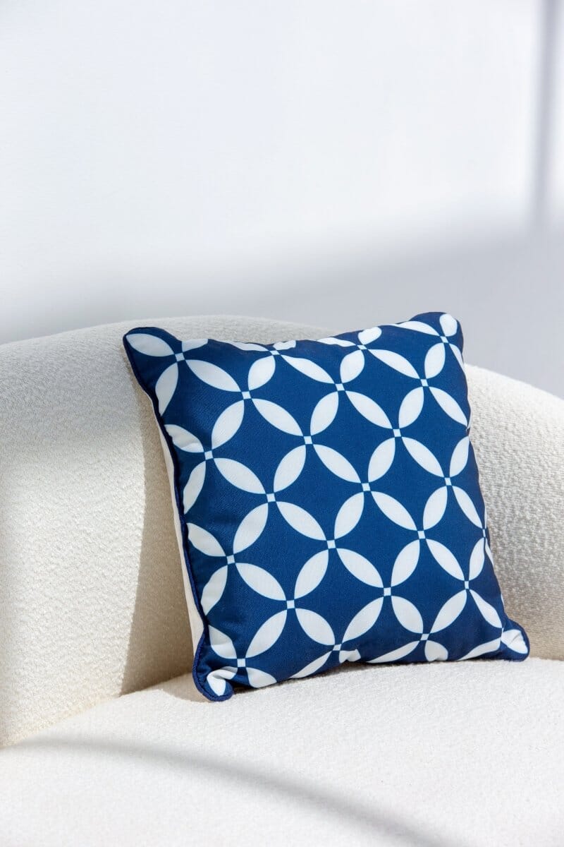 Dark Blue & White Polyester Cushion Cover (45x45 CM) - Image 2