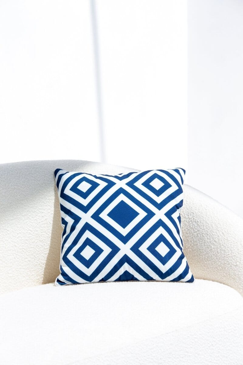 Lozenge Blue & White Polyester Cushion Cover (45x45 CM) - Image 3