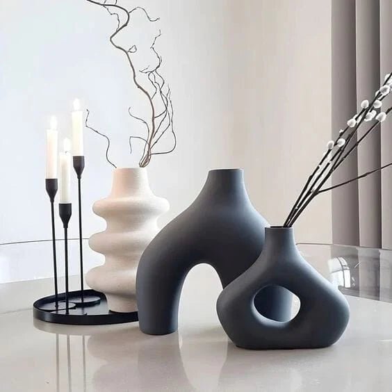 Black Ceramic Distorted Hollow Vase (23x20CM) - Image 2