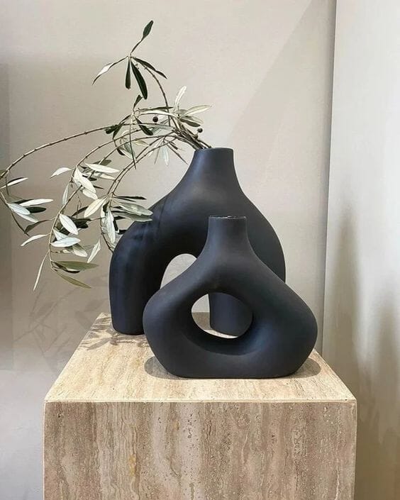 Black Ceramic Distorted Hollow Vase (23x20CM) - Image 3