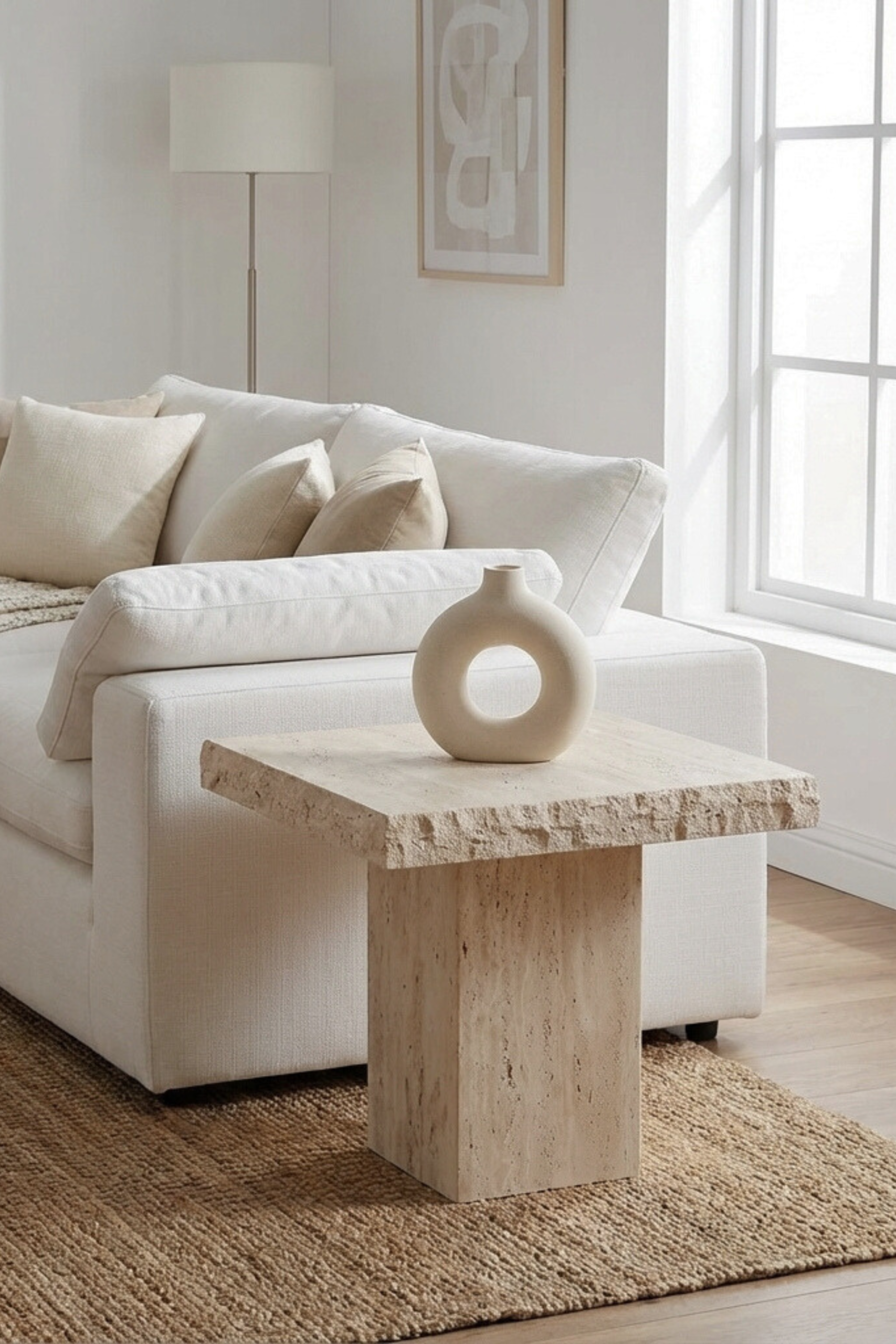 Thalyn Travertine Square Top Side Table