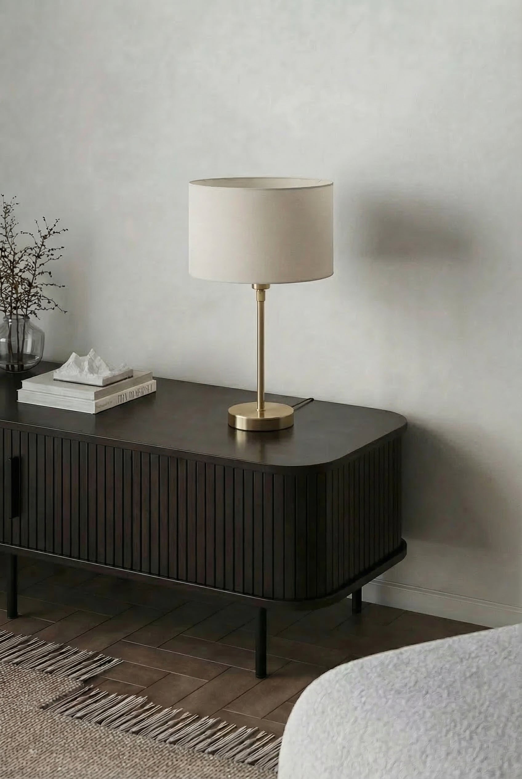 Classic Beige Fabric Table Lamp With Gold Base (45 CM) - Image 2