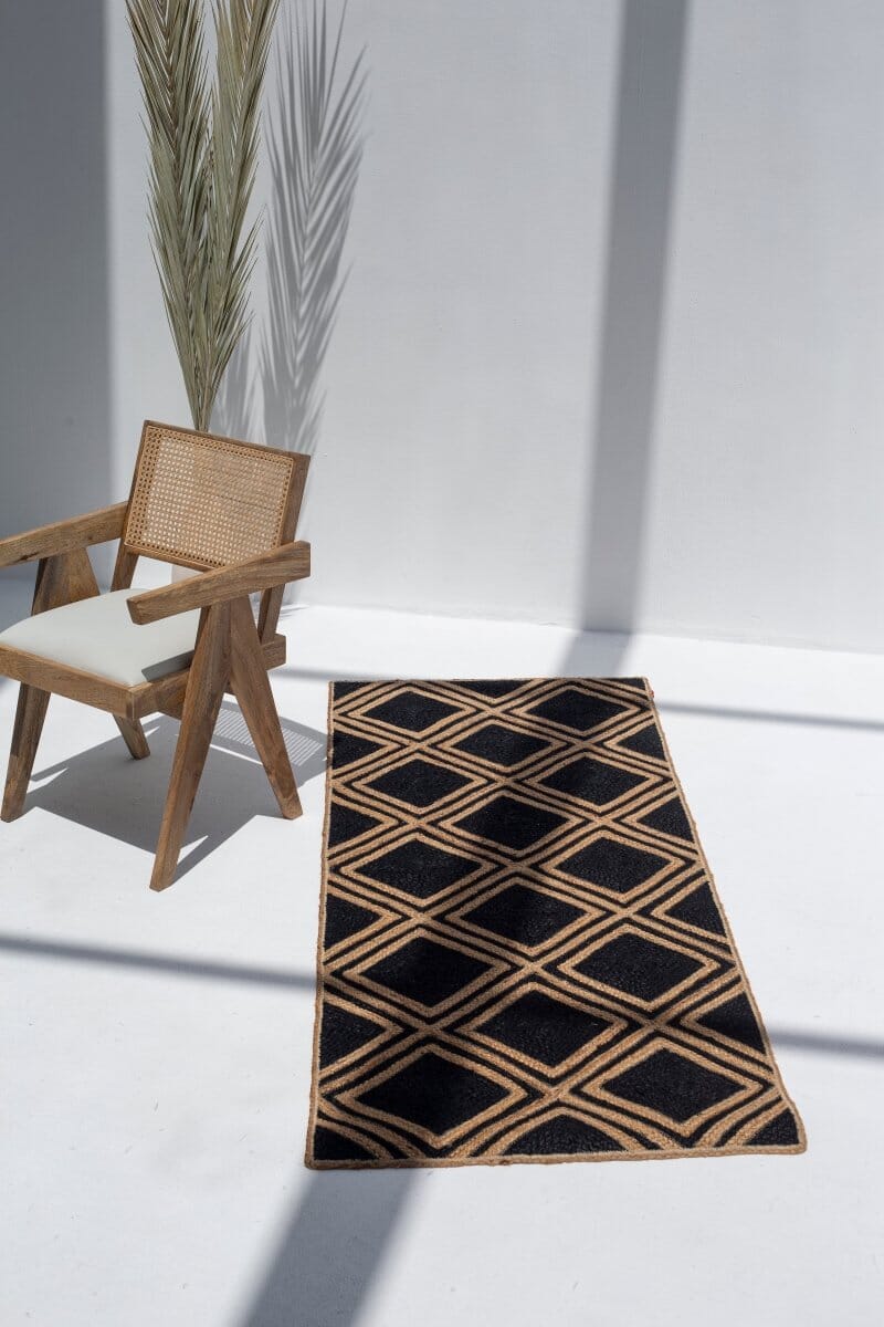 Eclipse Passage - Runner Black & Natural Braided Jute Rug (80x200 CM)