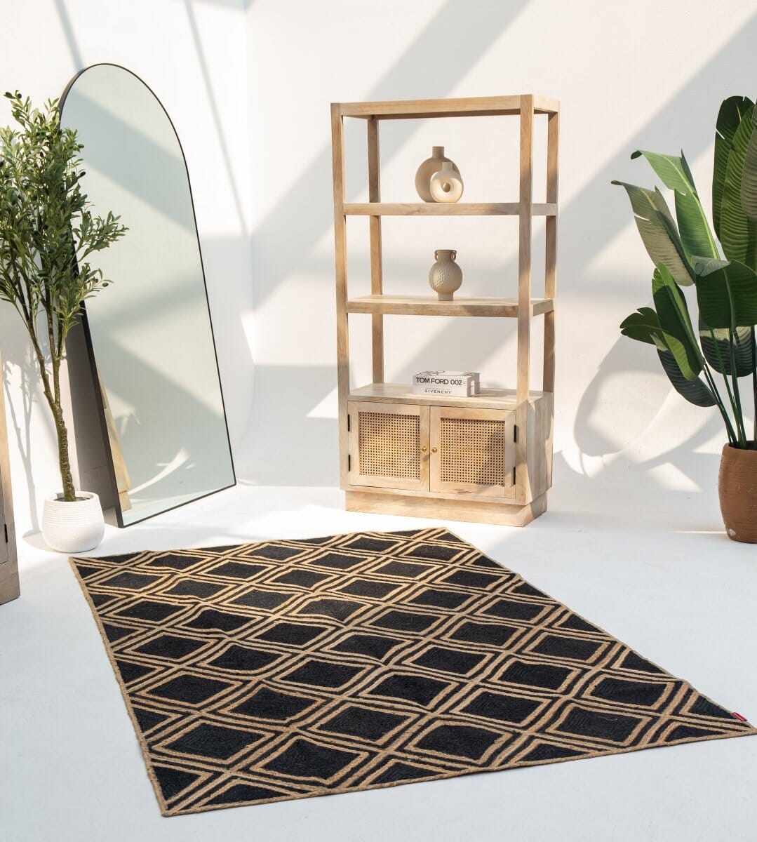 Lozenge Chic - Black & Beige Braided Jute Rug - Image 4