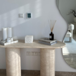 Everose Travertine Oval Top Console Table