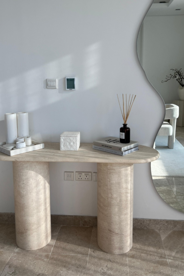 Everose Travertine Oval Top Console Table