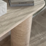 Everose Travertine Oval Top Console Table